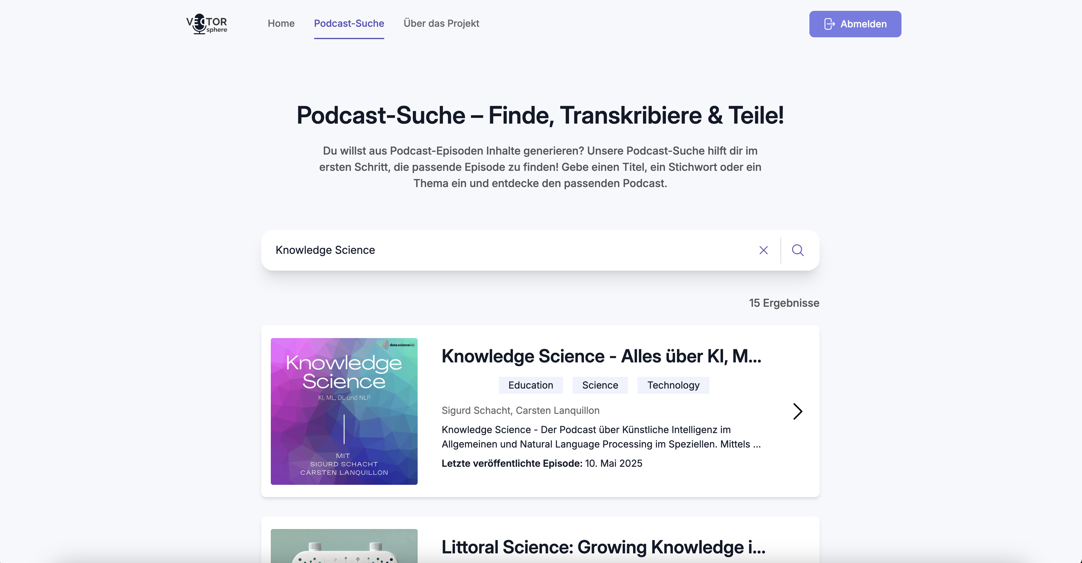 Vectorsphere Podcastsuche